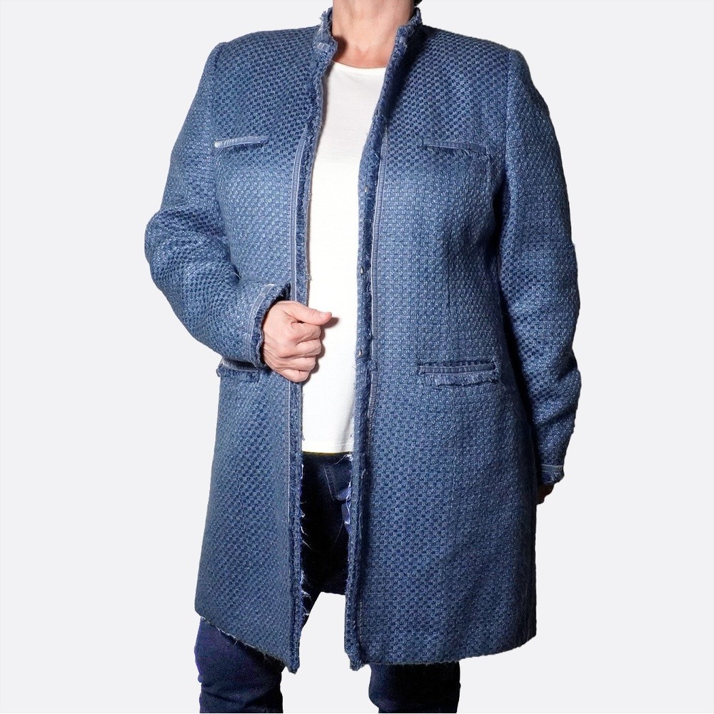 Sag Harbor Slate Blue Tweed Cocktail Longline Coat Jacket‎ 0X L